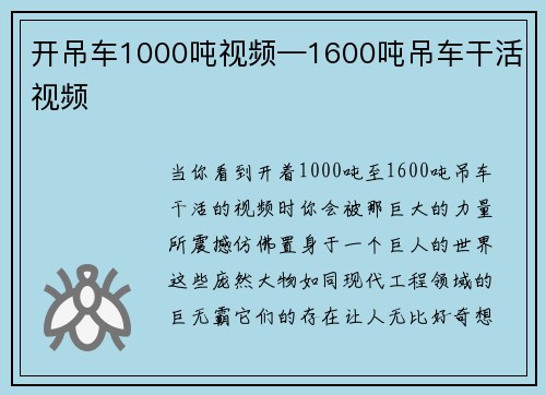 开吊车1000吨视频—1600吨吊车干活视频