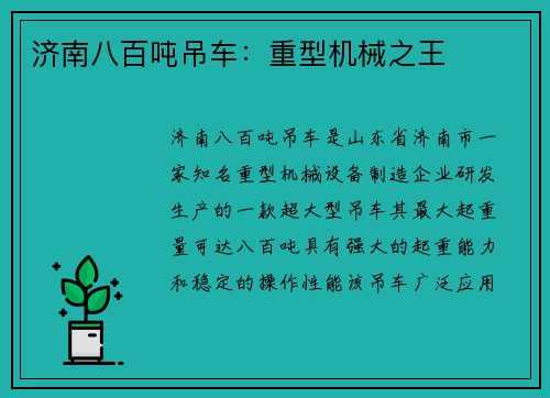 济南八百吨吊车：重型机械之王